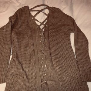 tan lace up cardigan